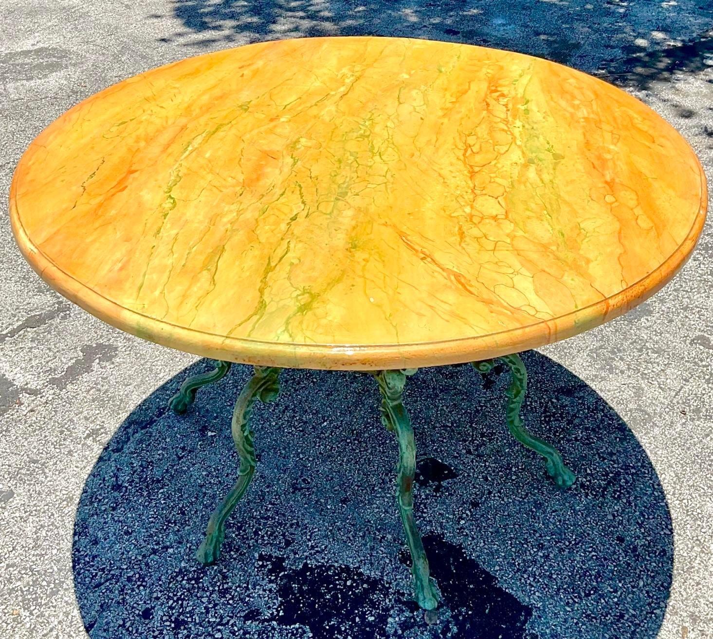 Vintage Rustic Patinated Outdoor Dining Table In Good Condition For Sale In west palm beach, FL