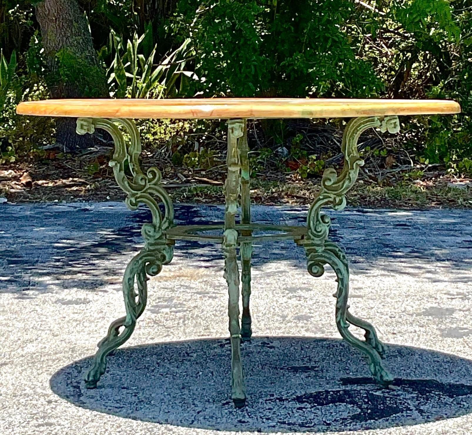 Wood Vintage Rustic Patinated Outdoor Dining Table For Sale