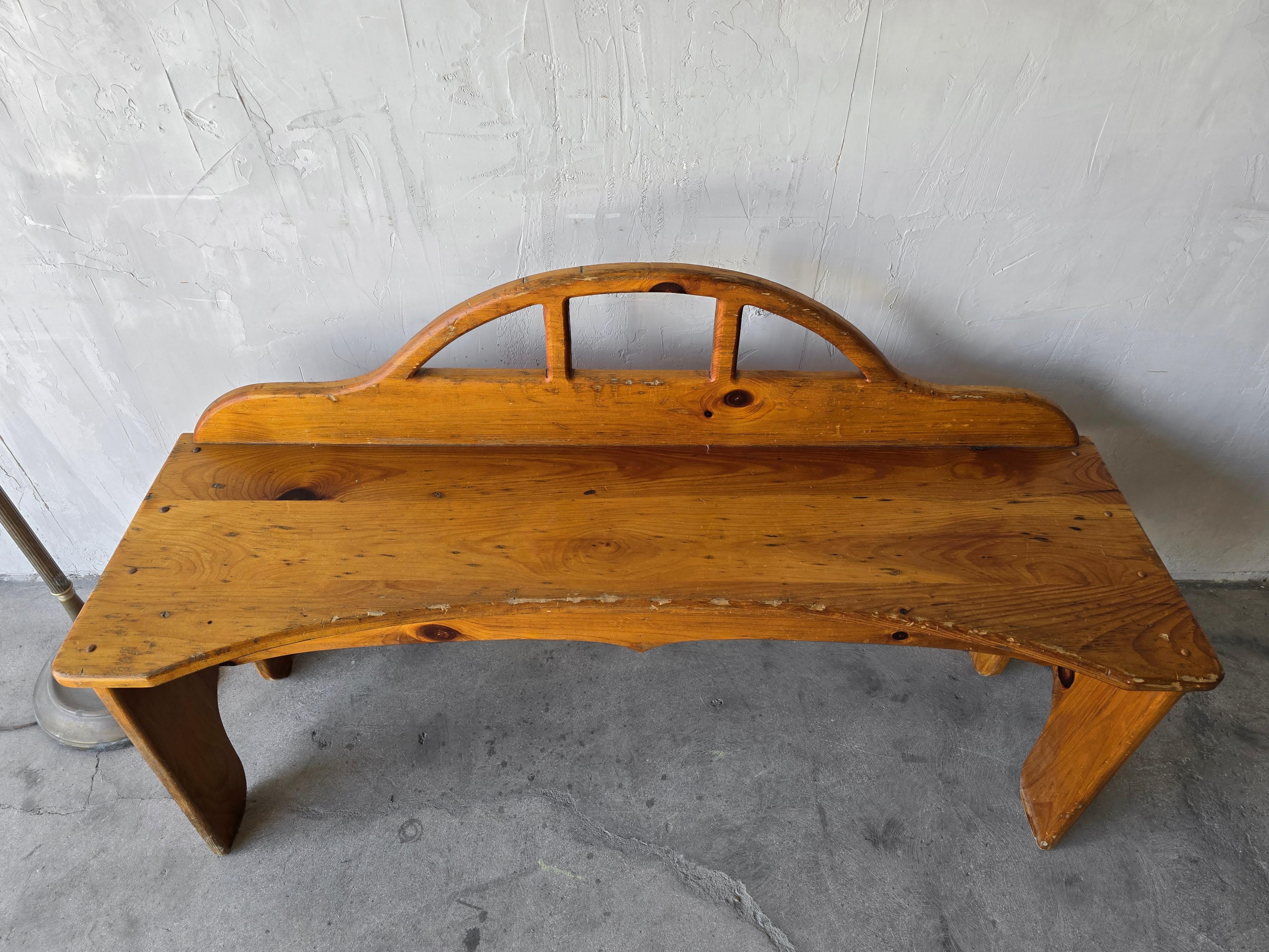 Vintage Rustic Pine Bench For Sale 1