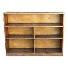 Vintage Rustic Pine Low Bookcase With Divided Open Shelving