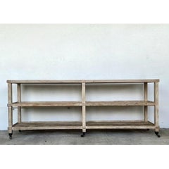 Vintage Rustic Plank Wood Three Tier Console on Casters