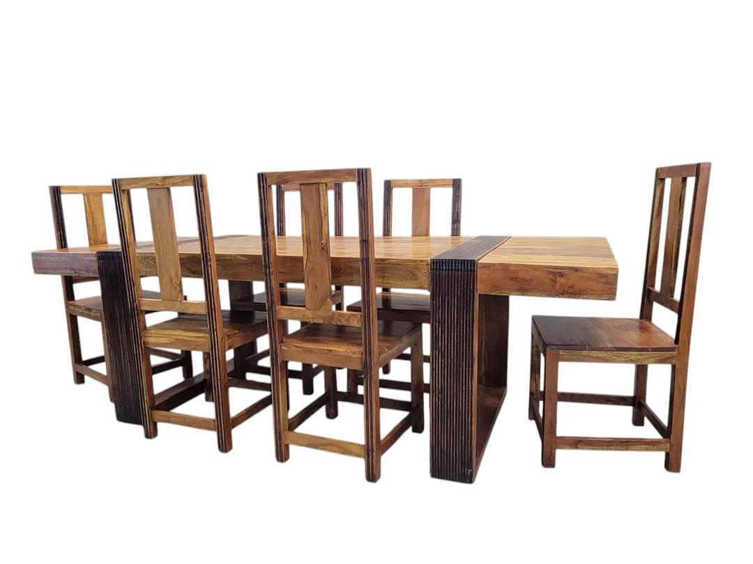 Vintage Rustic Reclaimed Barnwood Extending Dining Table And Chairs Set For Sale 5