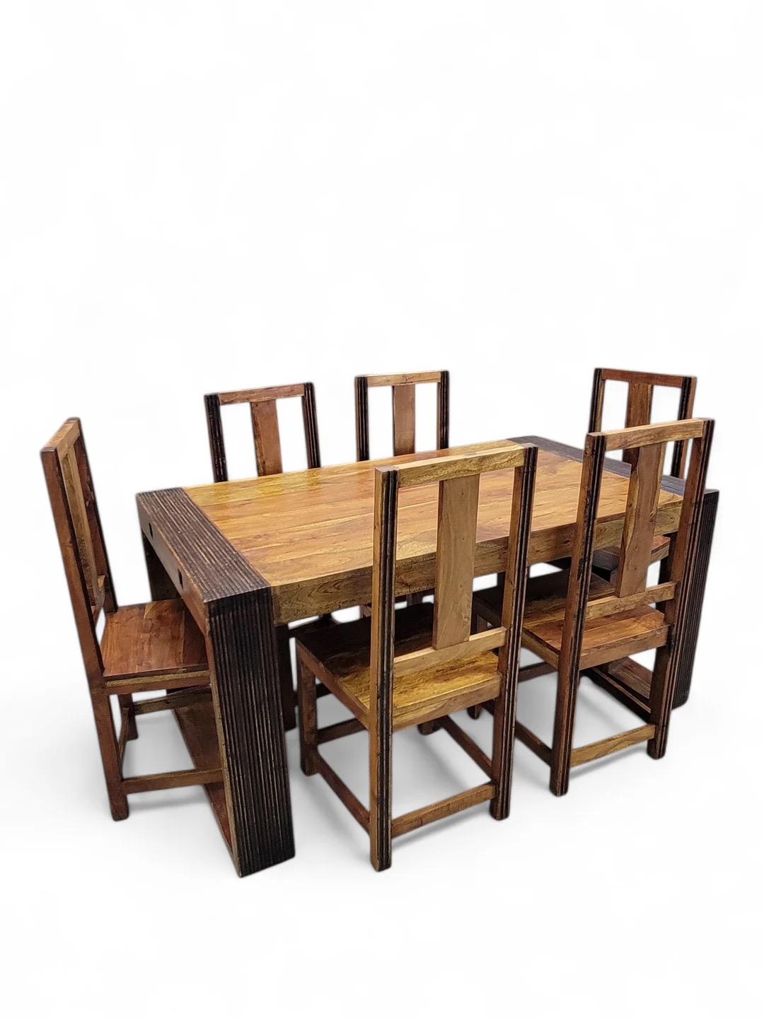 Vintage Rustic Reclaimed Barnwood Extending Dining Table And Chairs Set For Sale 8