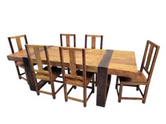 Vintage Rustic Reclaimed Barnwood Extending Dining Table And Chairs Set