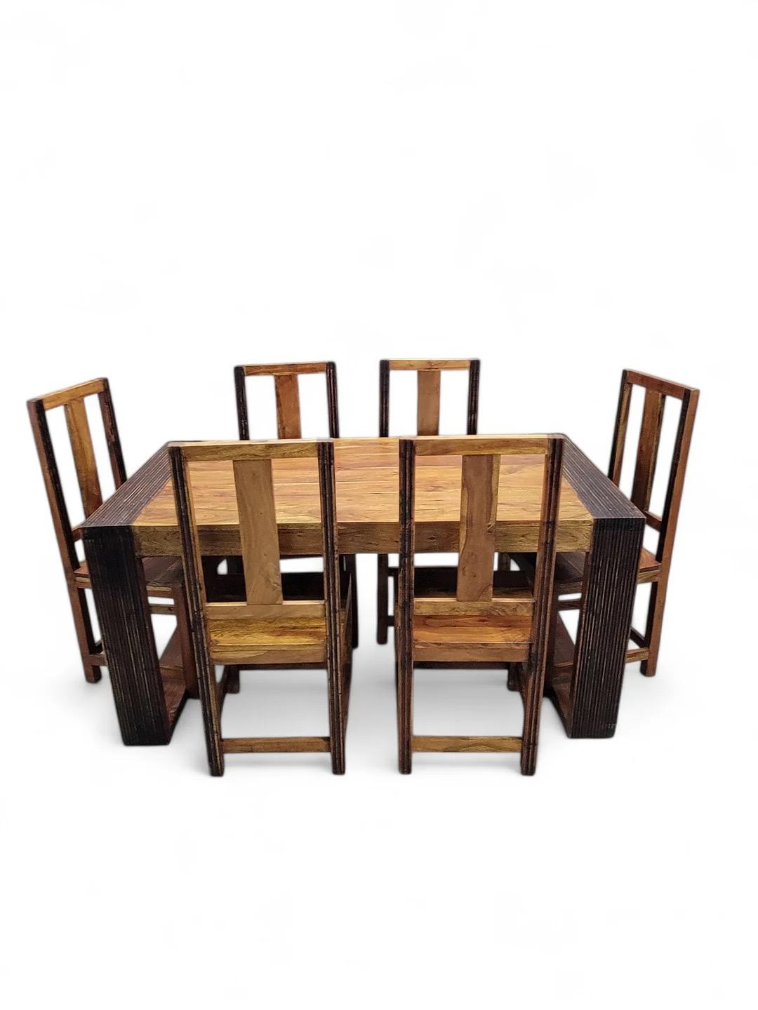 Wood Vintage Rustic Reclaimed Barnwood Extending Dining Table And Chairs Set For Sale