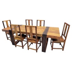 Vintage Rustic Reclaimed Barnwood Extending Dining Table And Chairs Set