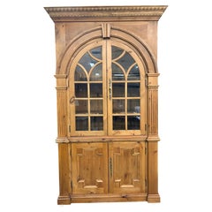 Vintage rustic scrubbed pine neoclassical style cabinet