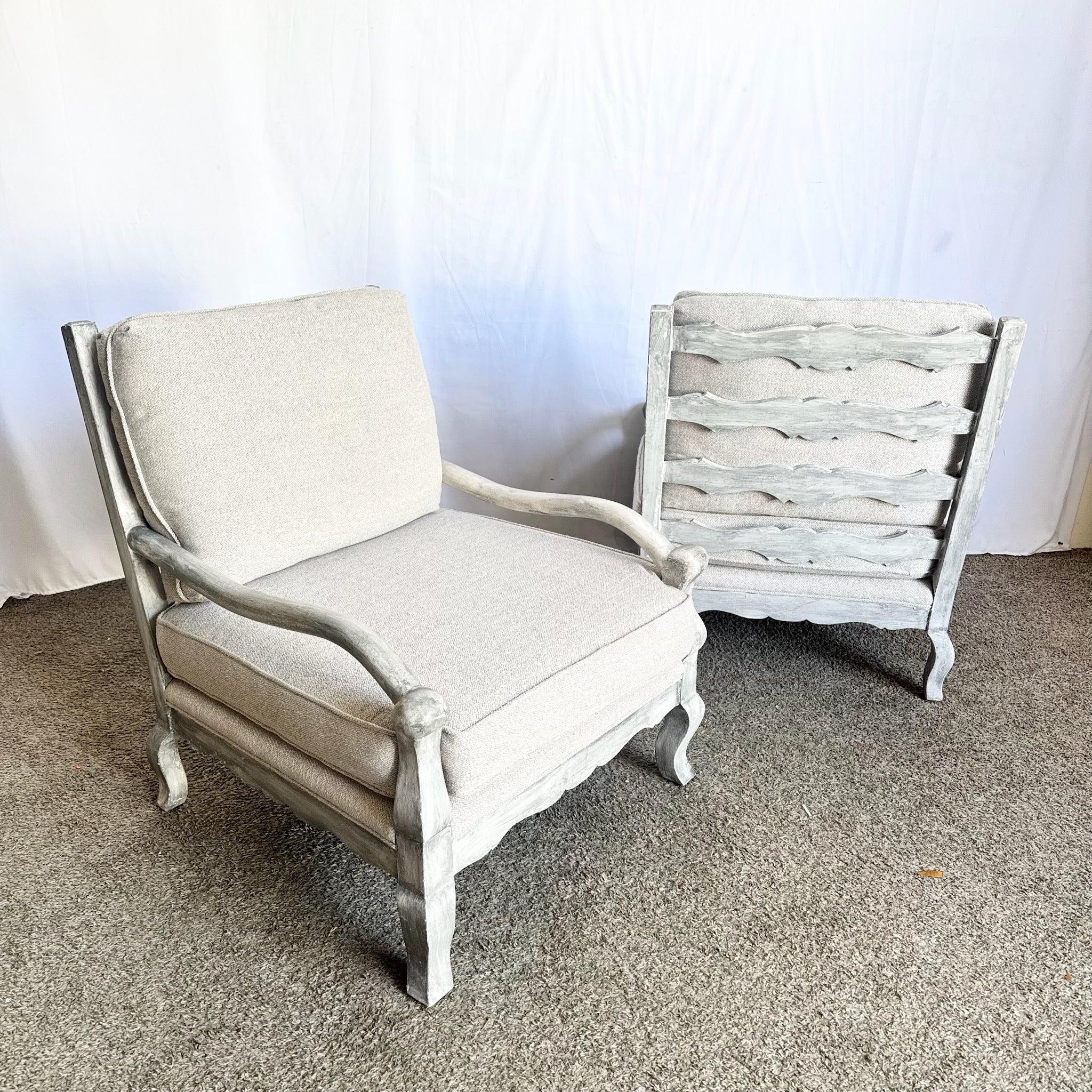 Fine XX secolo Poltroncine rustiche d'epoca in legno argentato - Una coppia in vendita