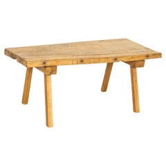 Vintage Rustic Slab Wood Splay Peg Leg Coffee Table