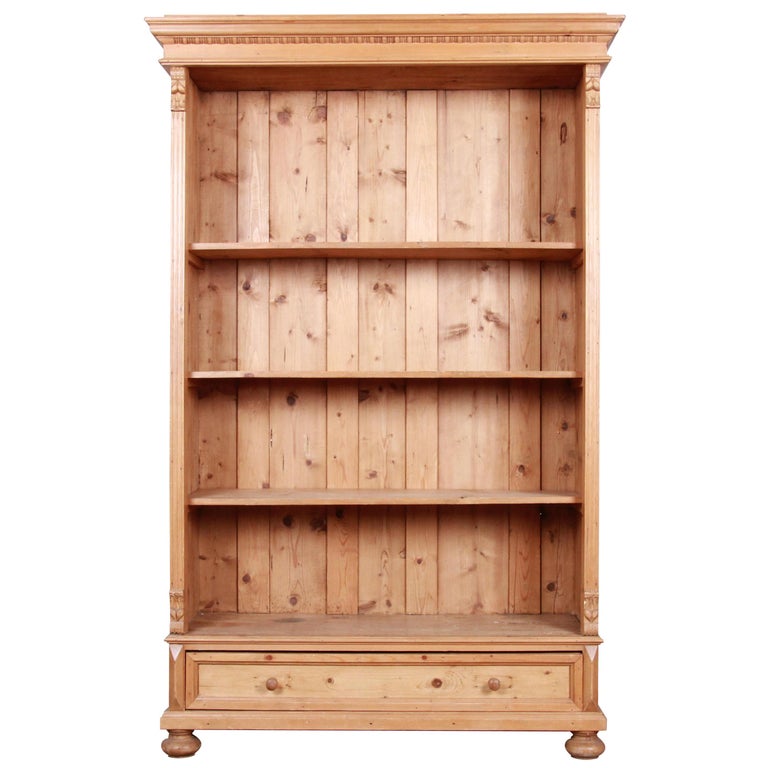 Vintage Rustic Solid Carved Pine Bookcase For Sale at 1stdibs