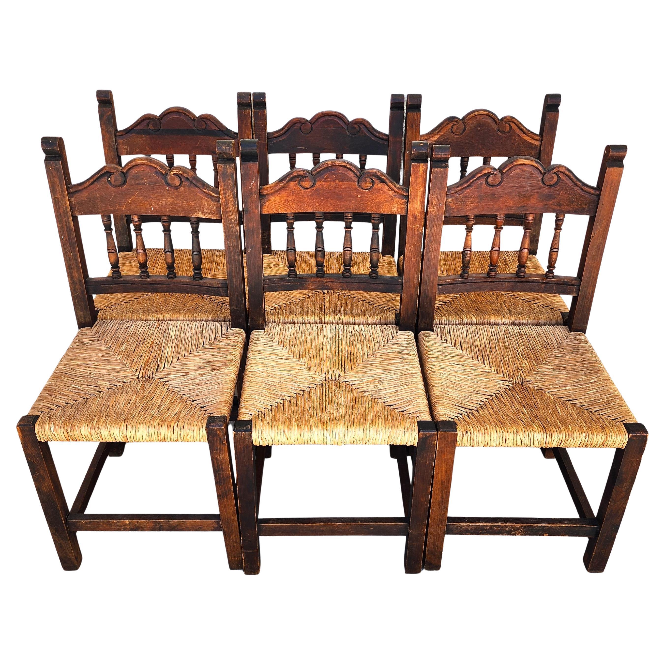 Vintage Rustic Spanish Chairs Rush Seats