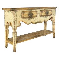 Vintage Rustic Spanish Colonial Style Distressed Console Table With Drawers