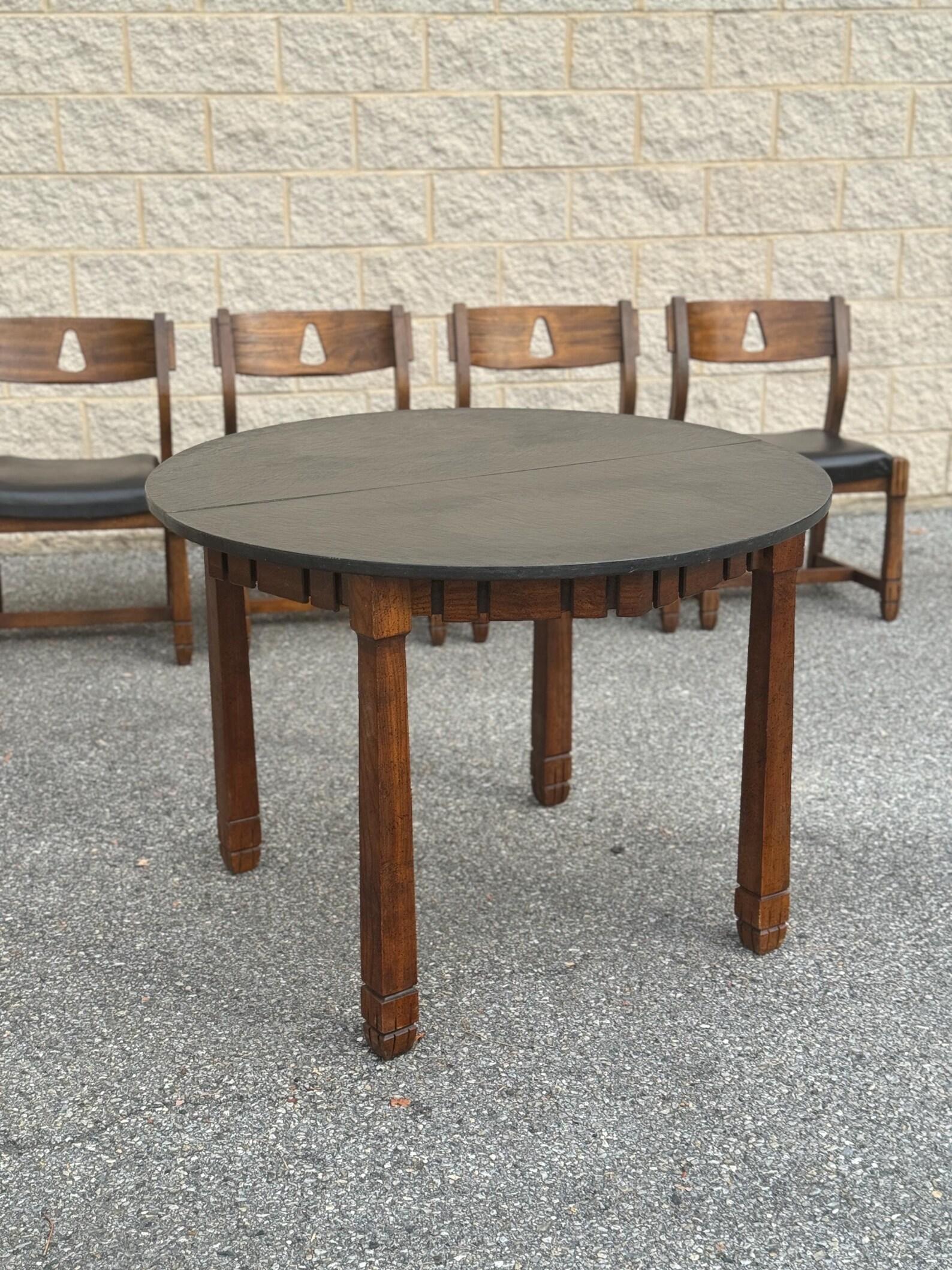 Spanish Colonial Vintage Rustic Spanish-Style Dining Set - Round Dining Table with Four Chairs