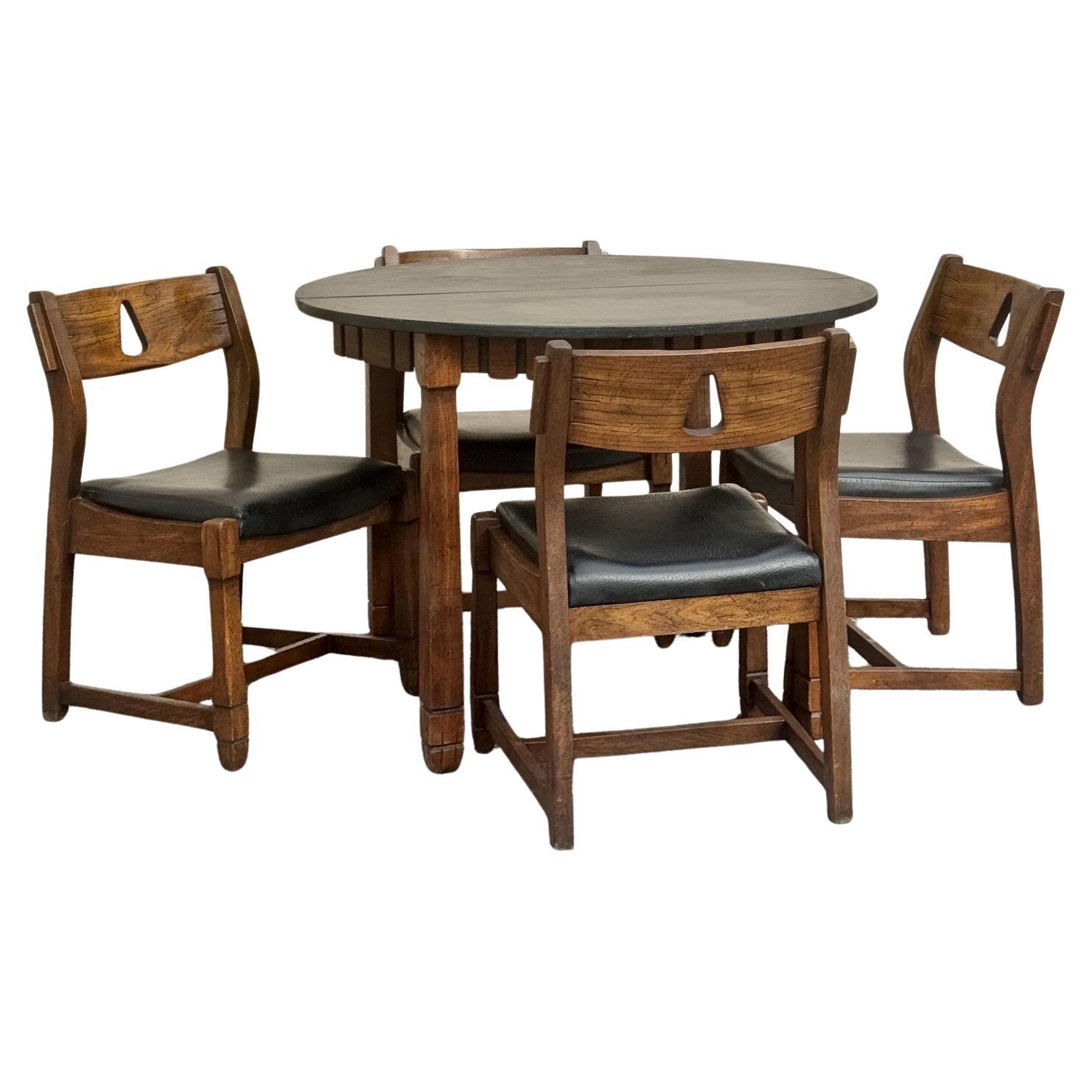 Vintage Rustic Spanish-Style Dining Set - Round Dining Table with Four Chairs
