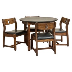 Retro Rustic Spanish-Style Dining Set - Round Dining Table with Four Chairs