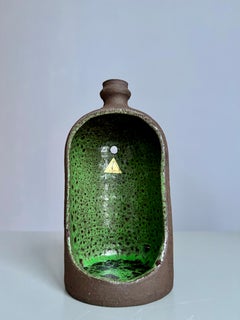 Candelabro rústico vintage de gres verde, años 60