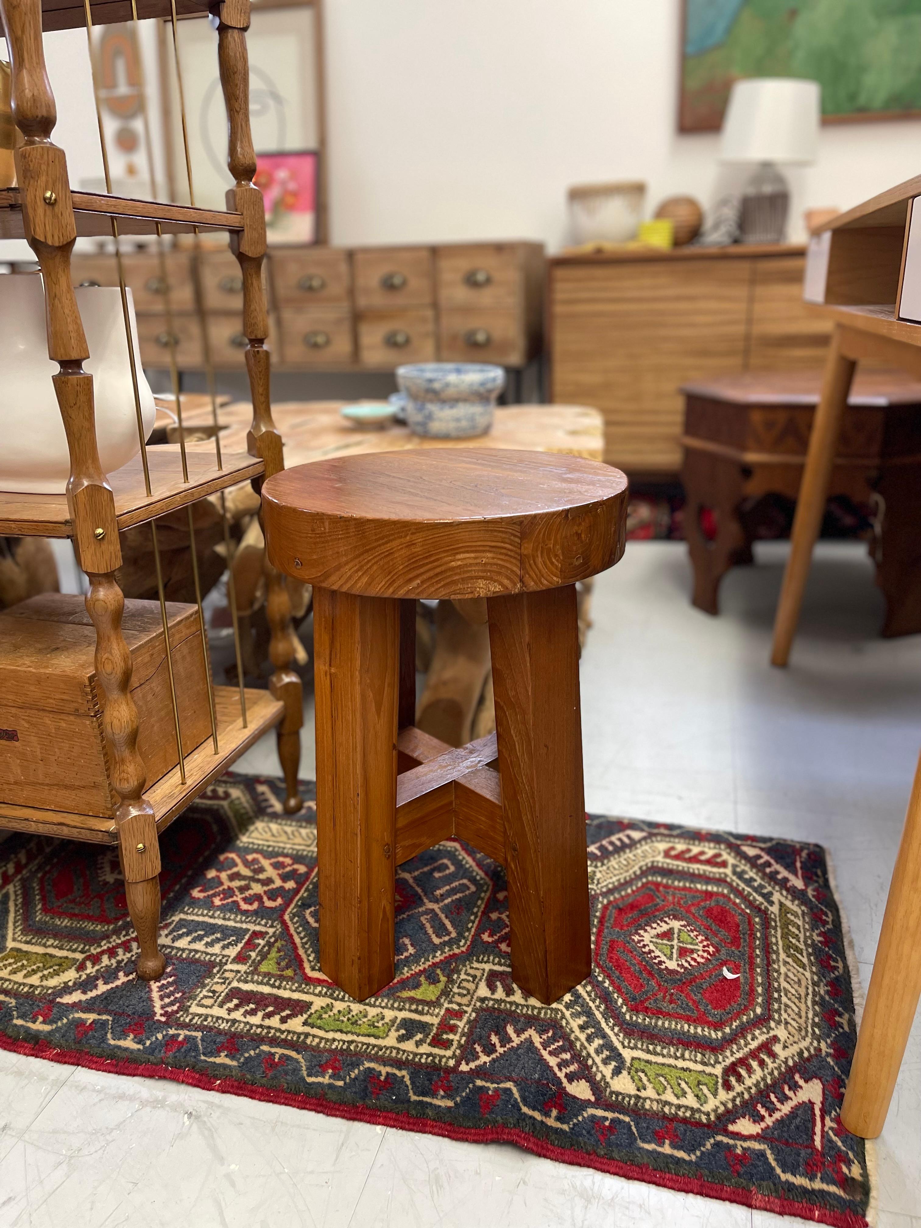 Vintage Rustic Stool by David Smith & Co, Old World Java In Good Condition For Sale In Seattle, WA
