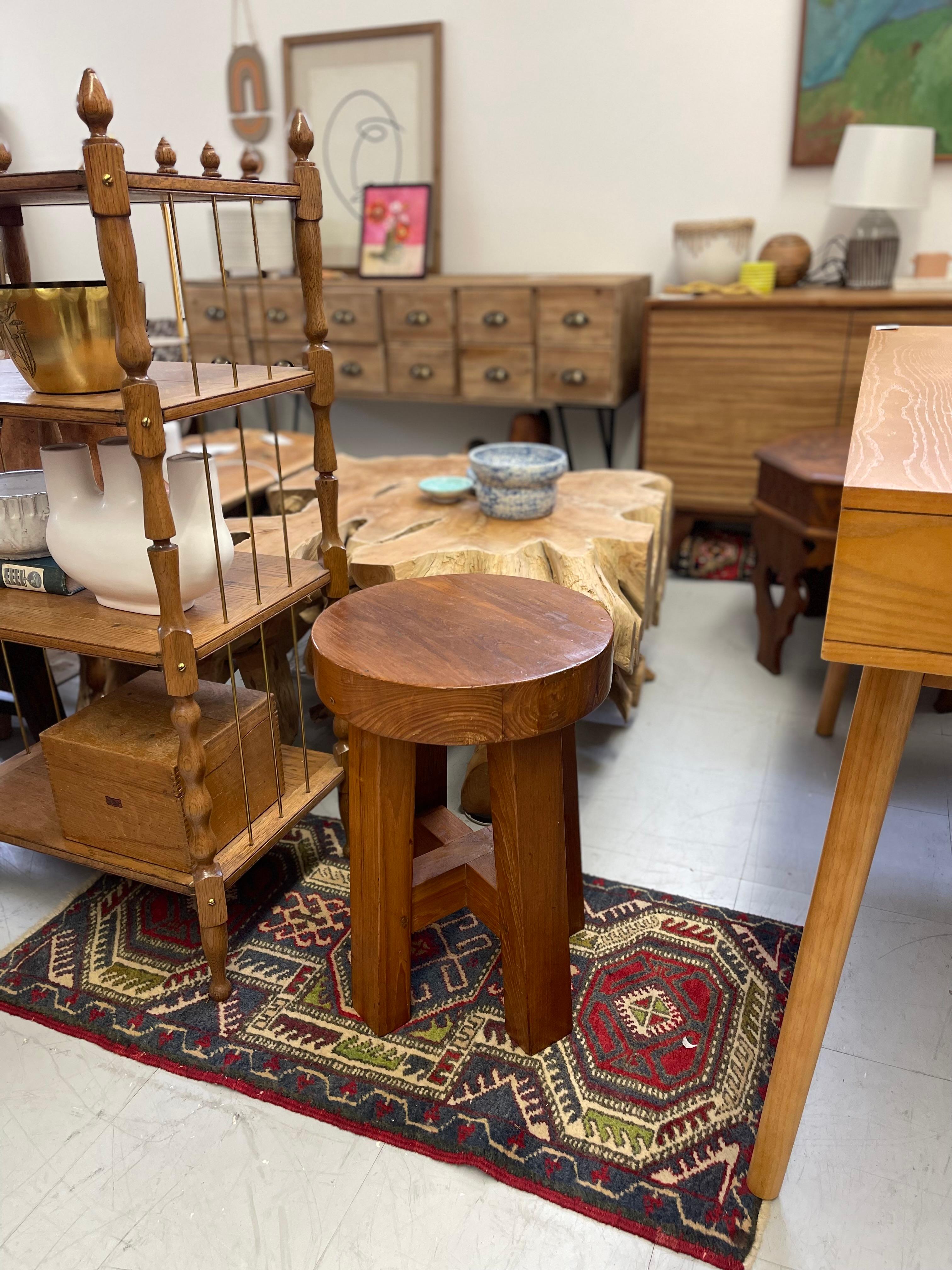 Late 20th Century Vintage Rustic Stool by David Smith & Co, Old World Java For Sale