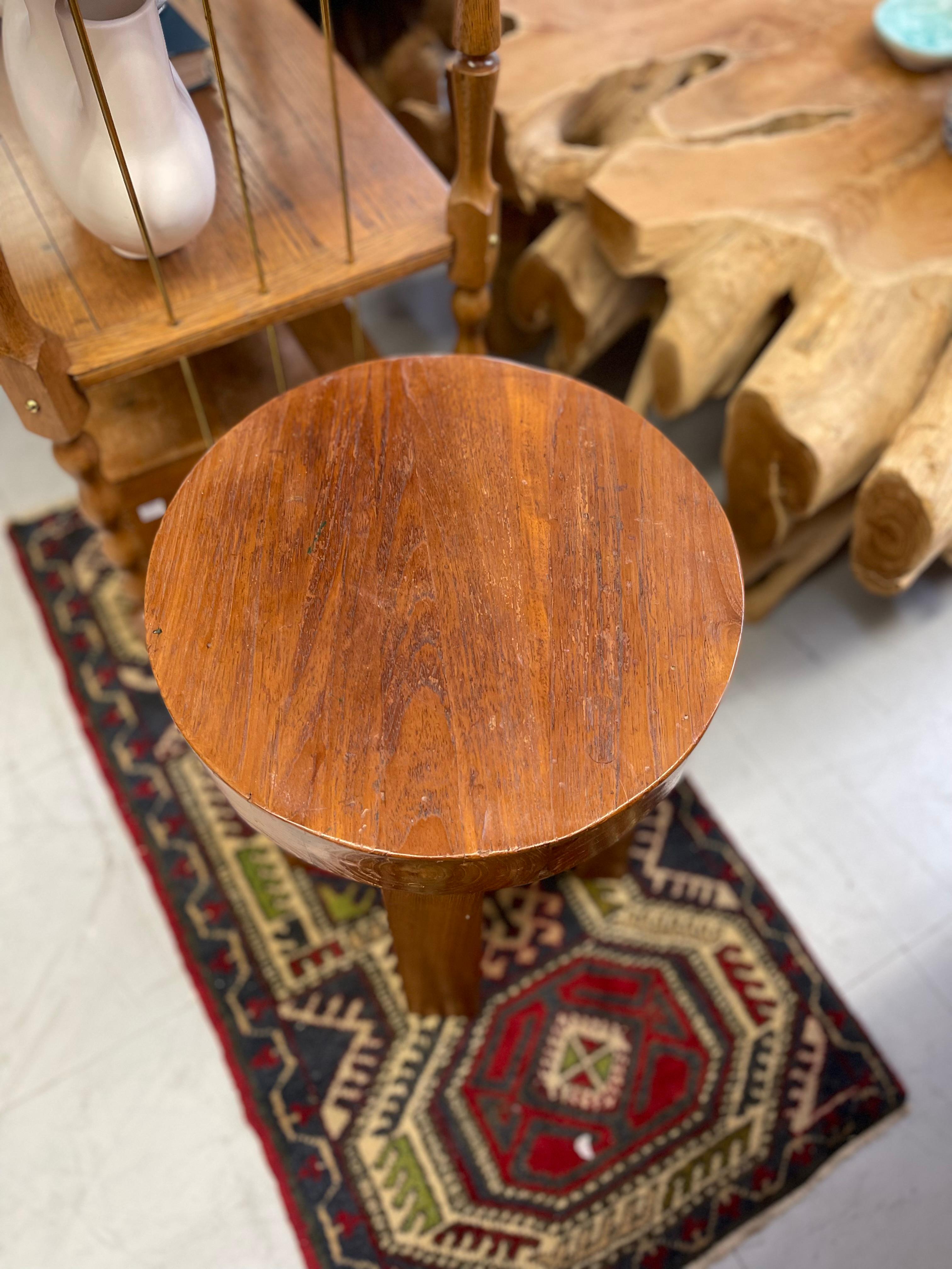 Wood Vintage Rustic Stool by David Smith & Co, Old World Java For Sale
