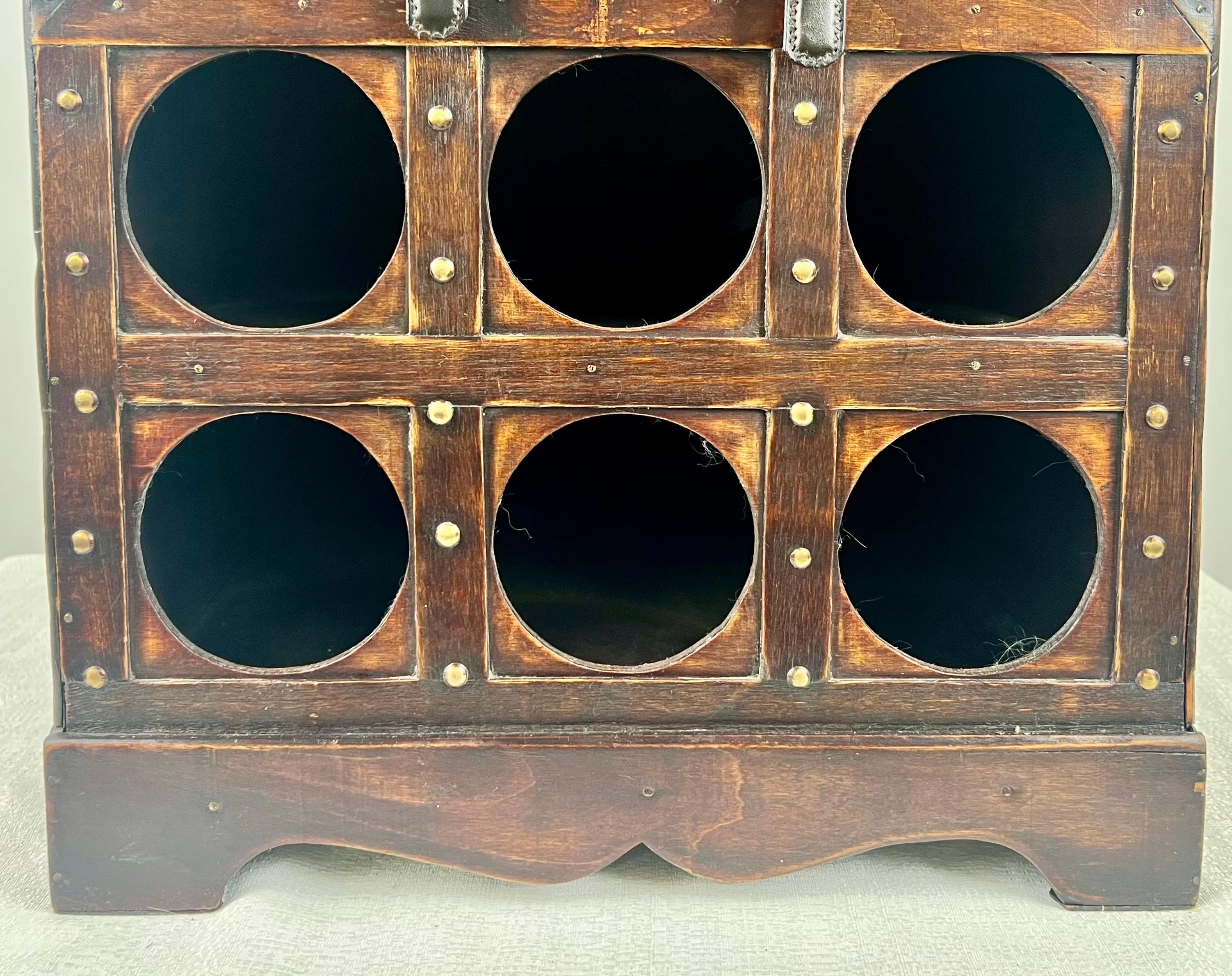 Vintage Rustic Style Treasure Chest Rattan & Wood Portable Wine Rack For Sale 3