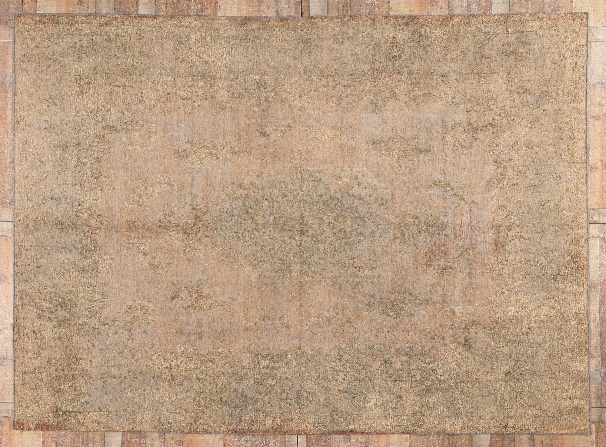 Earth-Tone Vintage Turkish Overdyed Rug, Belgian Chic Meets French Industrial For Sale 2