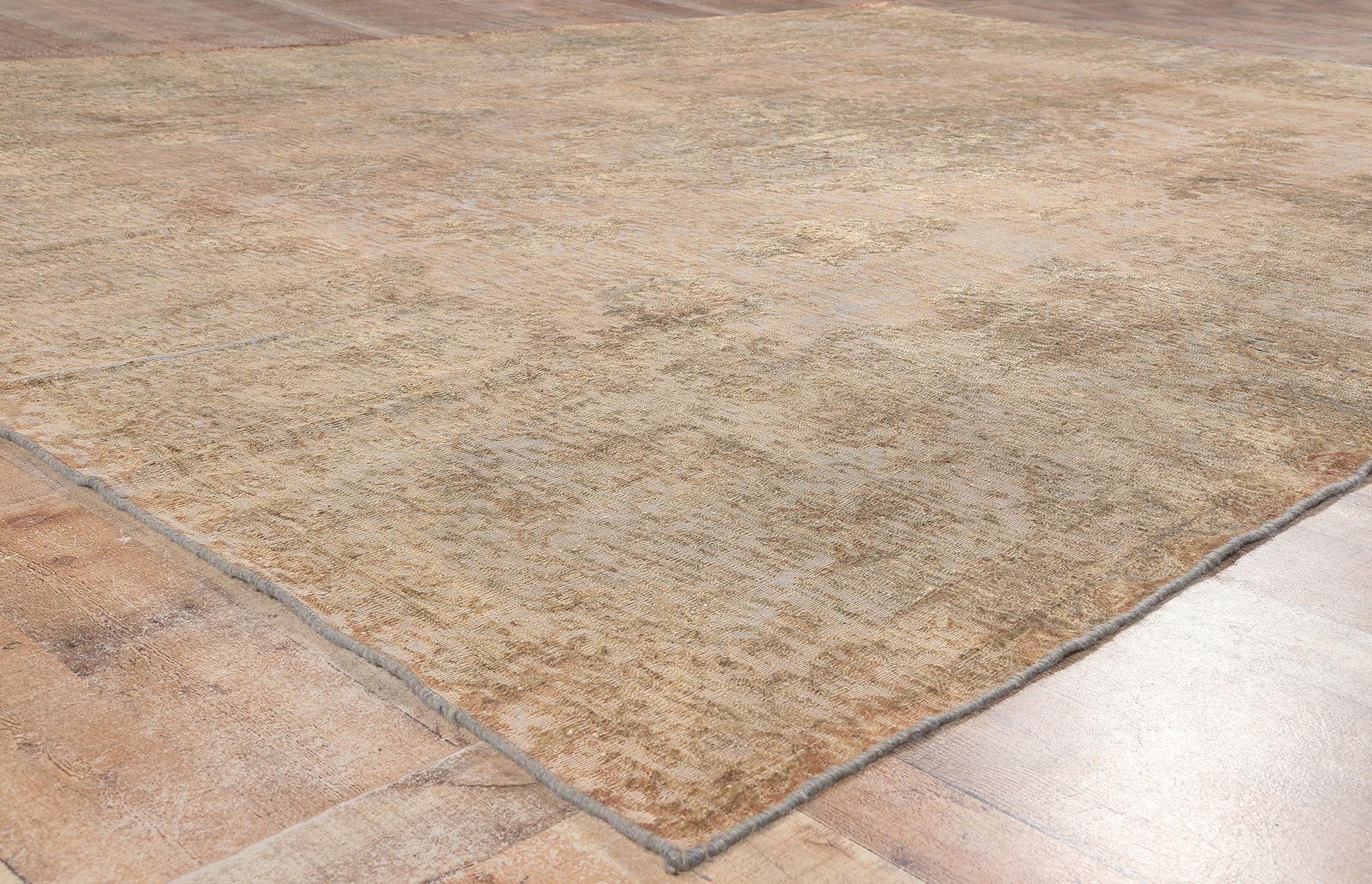 Wool Earth-Tone Vintage Turkish Overdyed Rug, Belgian Chic Meets French Industrial For Sale