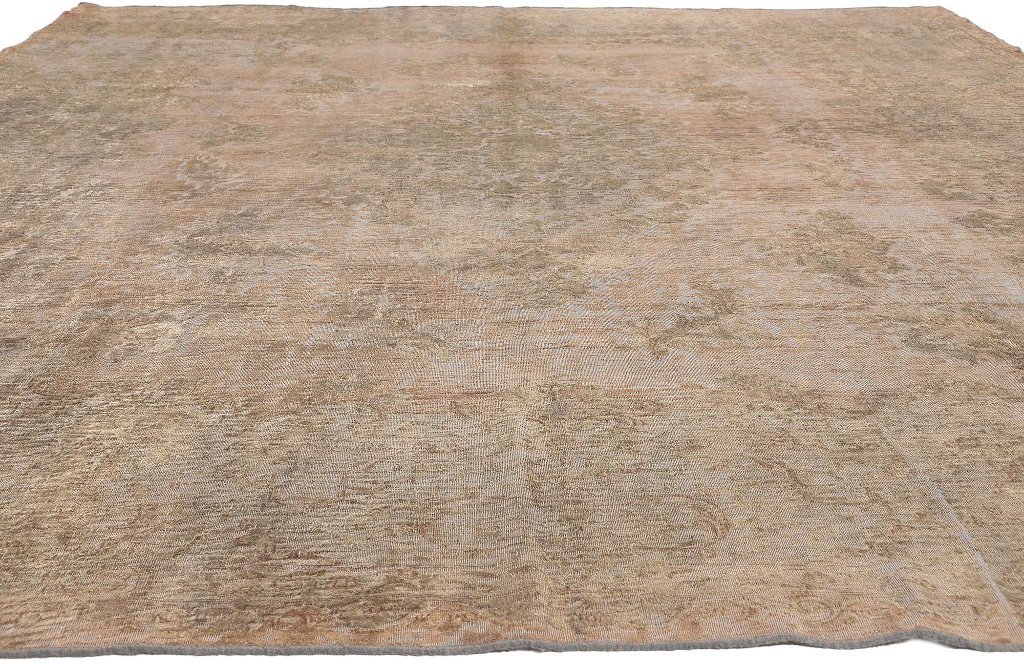 Rustic Earth-Tone Vintage Turkish Overdyed Rug, Belgian Chic Meets French Industrial For Sale