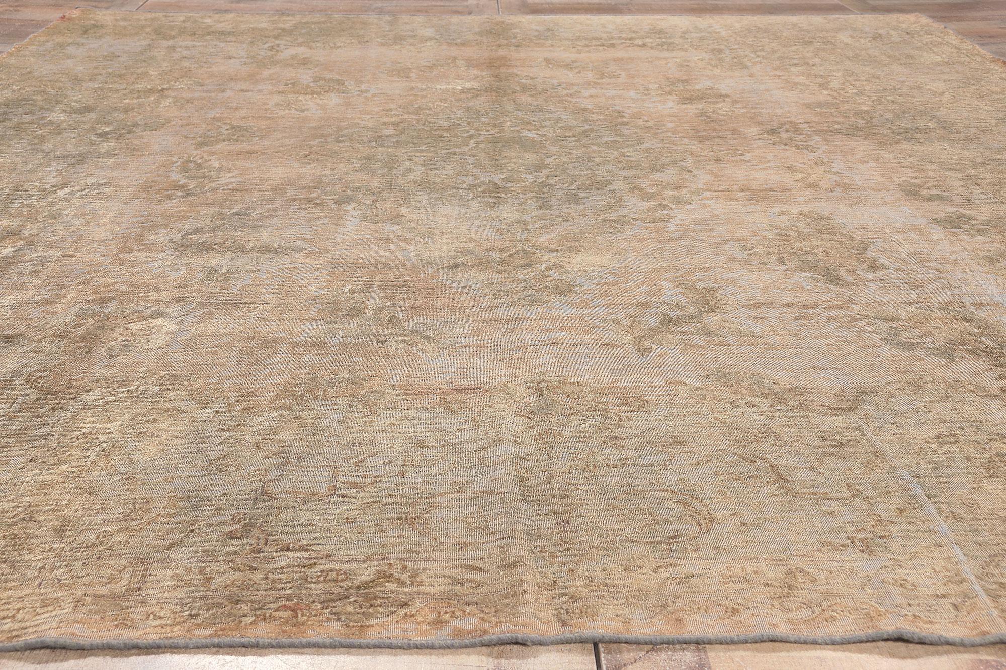 Earth-Tone Vintage Turkish Overdyed Rug, Belgian Chic Meets French Industrial For Sale 1