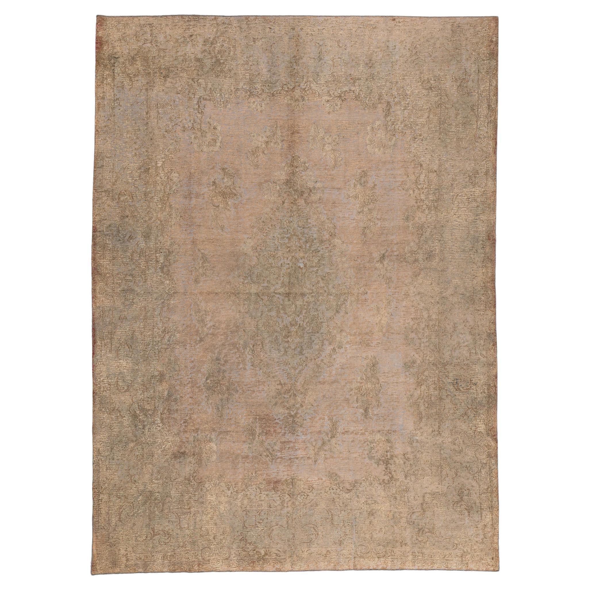 Earth-Tone Vintage Turkish Overdyed Rug, Belgian Chic Meets French Industrial For Sale