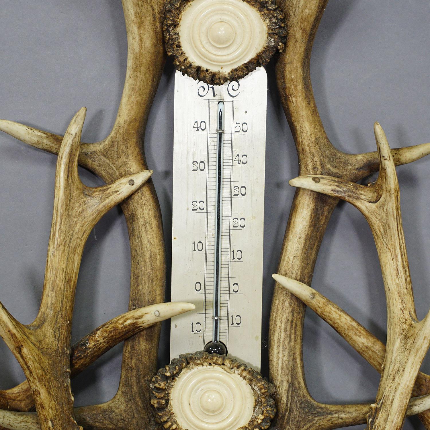 Carved Vintage Rustic Weather Station with Antlers