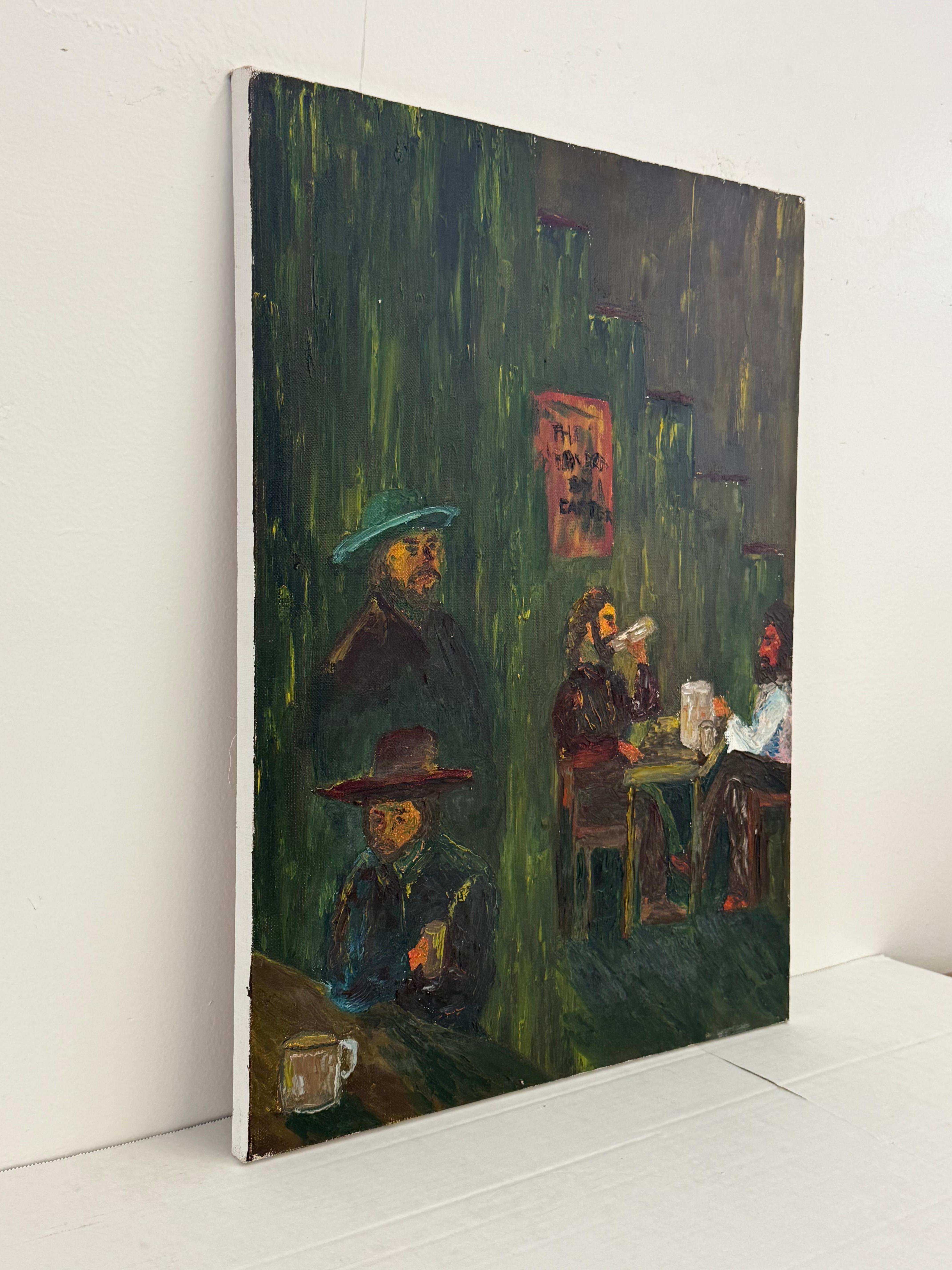 Rustikale Western Tavern-Abstrakte Szene – Original-Kunstgemälde auf Leinwand, Vintage im Zustand „Gut“ im Angebot in Seattle, WA