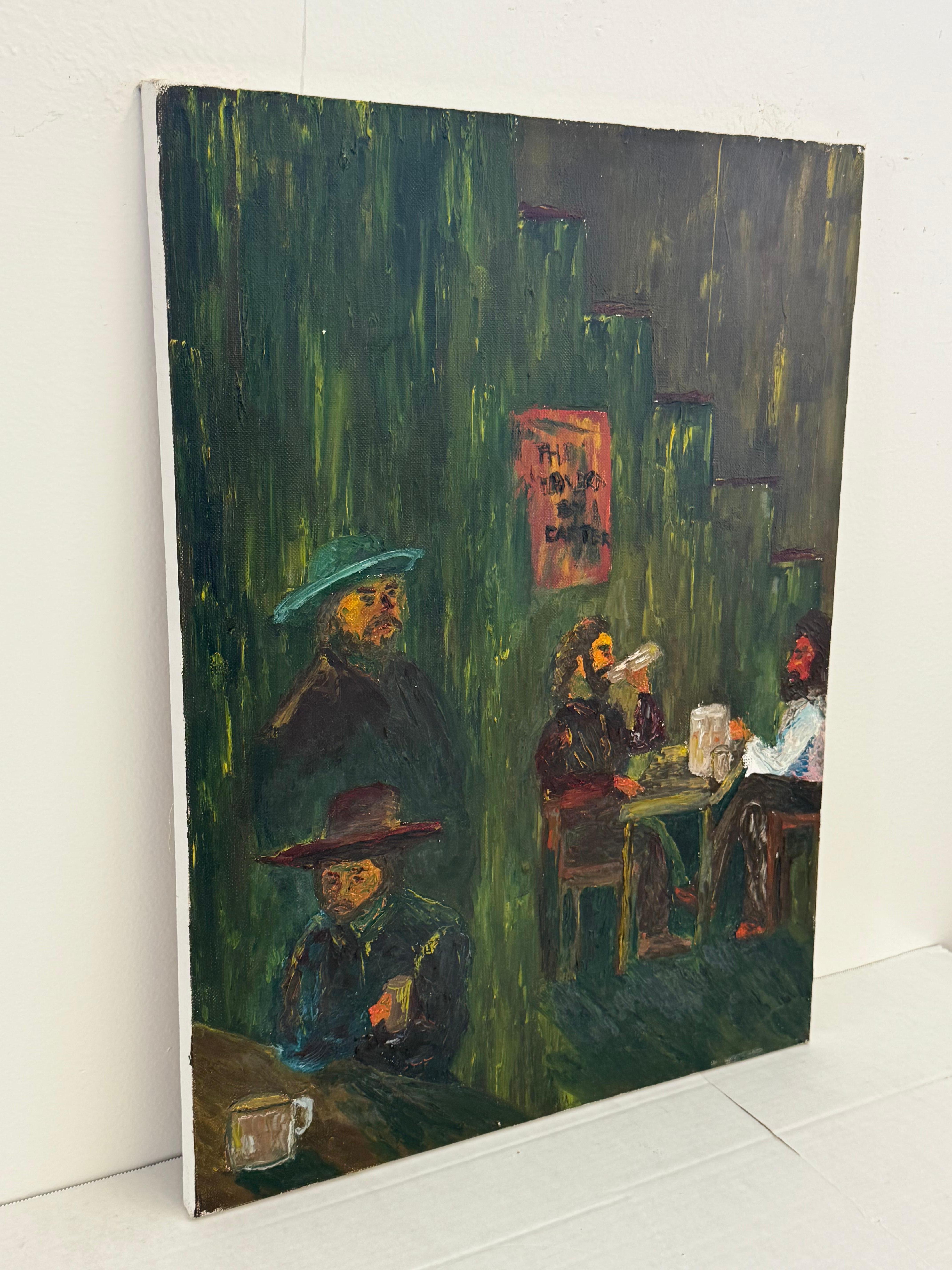 Rustikale Western Tavern-Abstrakte Szene – Original-Kunstgemälde auf Leinwand, Vintage (Ende des 20. Jahrhunderts) im Angebot