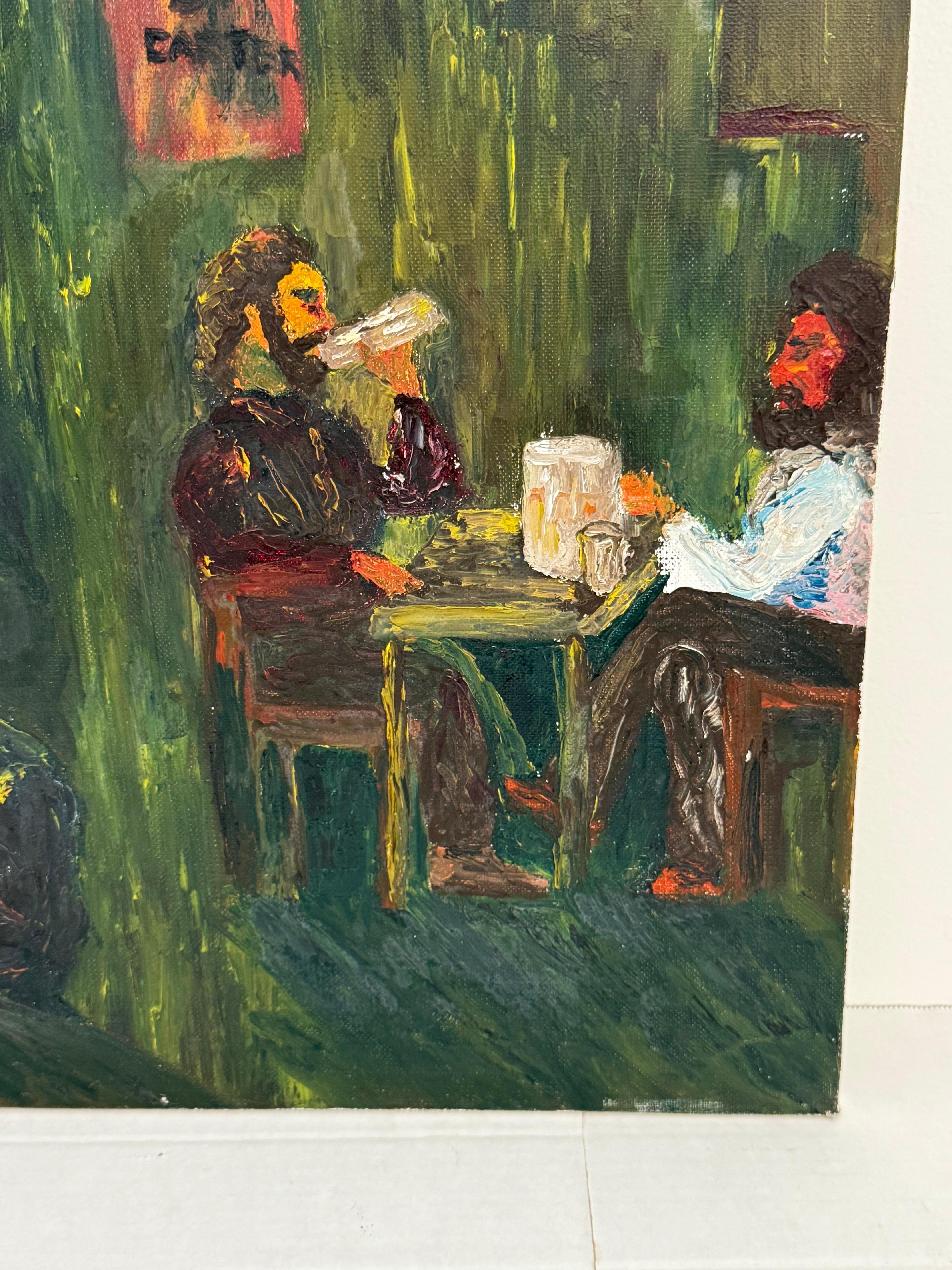Rustikale Western Tavern-Abstrakte Szene – Original-Kunstgemälde auf Leinwand, Vintage im Angebot 1