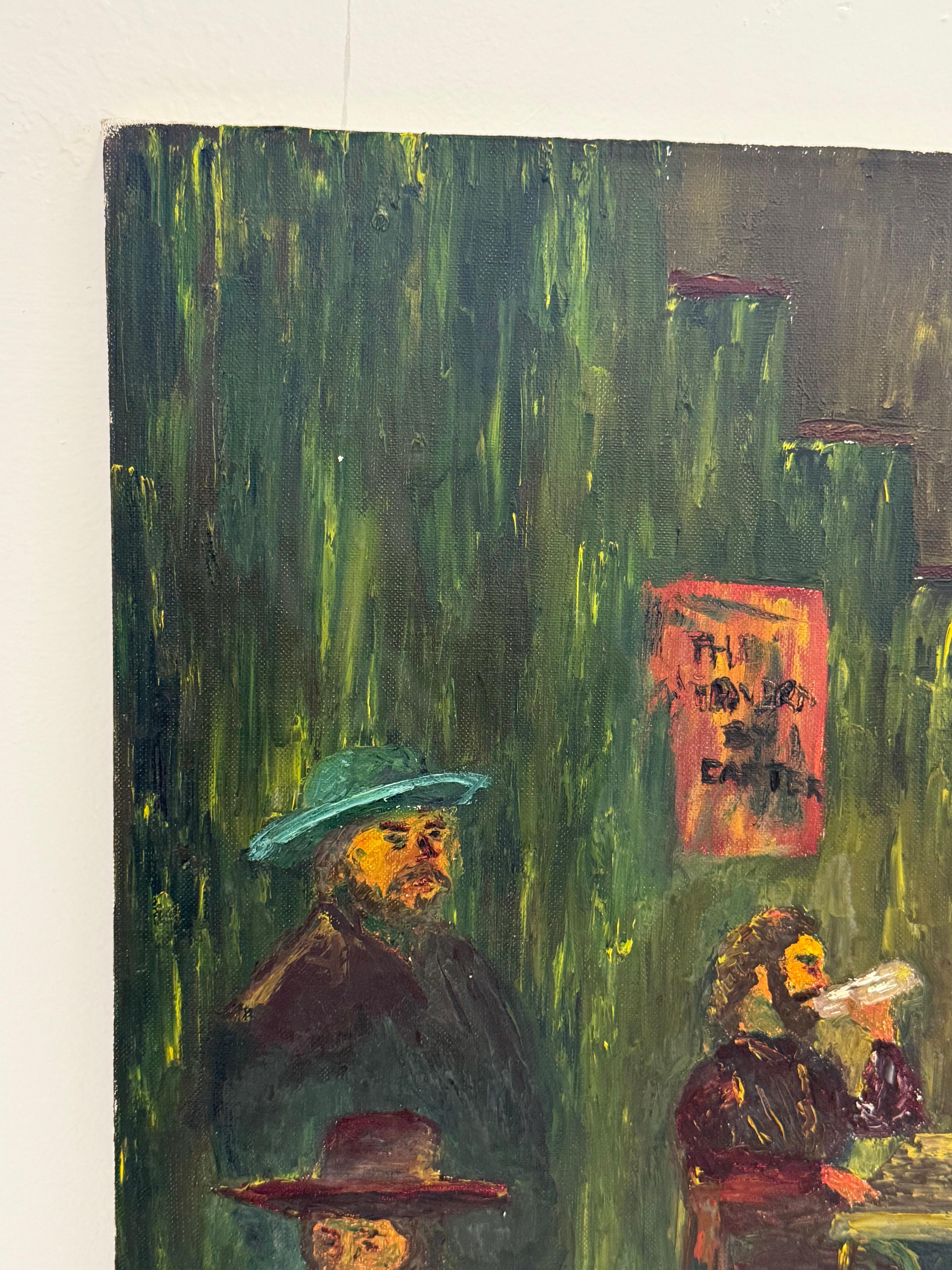 Rustikale Western Tavern-Abstrakte Szene – Original-Kunstgemälde auf Leinwand, Vintage im Angebot 3