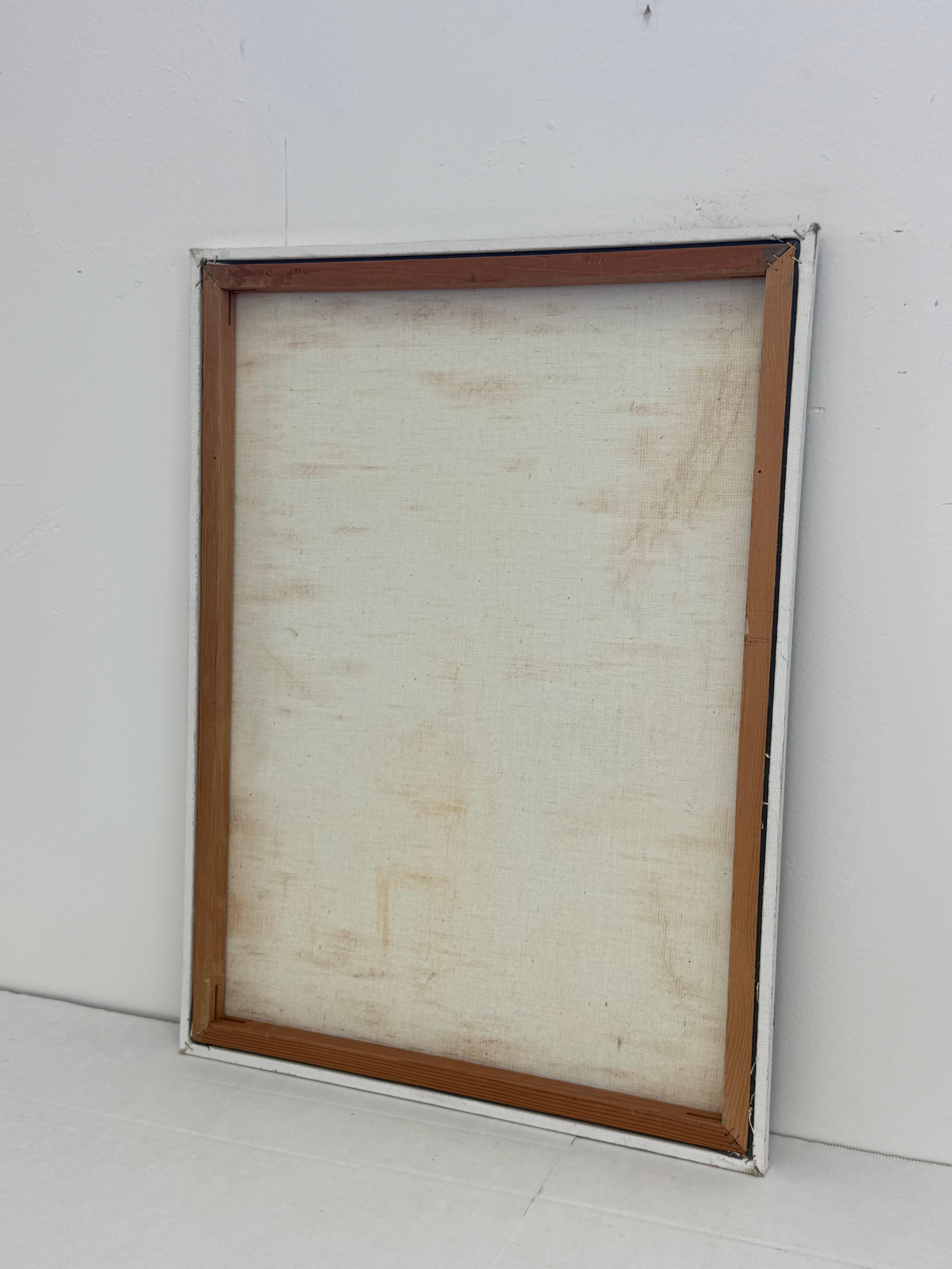 Rustikale Western Tavern-Abstrakte Szene – Original-Kunstgemälde auf Leinwand, Vintage im Angebot 4