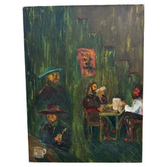Vintage Rustic Western Tavern Abstract Scene - Original Art Painting on Canvas