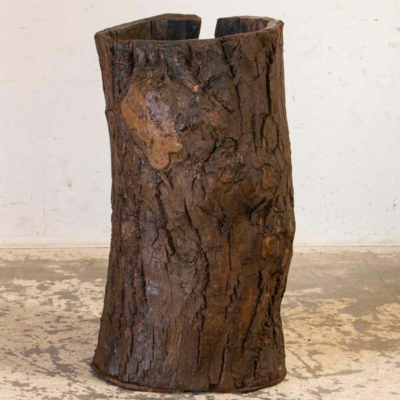 Hungarian Vintage Rustic Wood Container Made From Tree Trunk