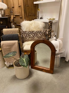 Vintage Rustic Wood Mirror with Brass Ring Detail