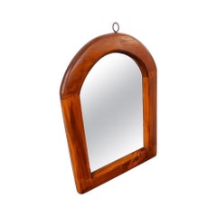 Vintage Rustic Wood Mirror with Brass Ring Detail