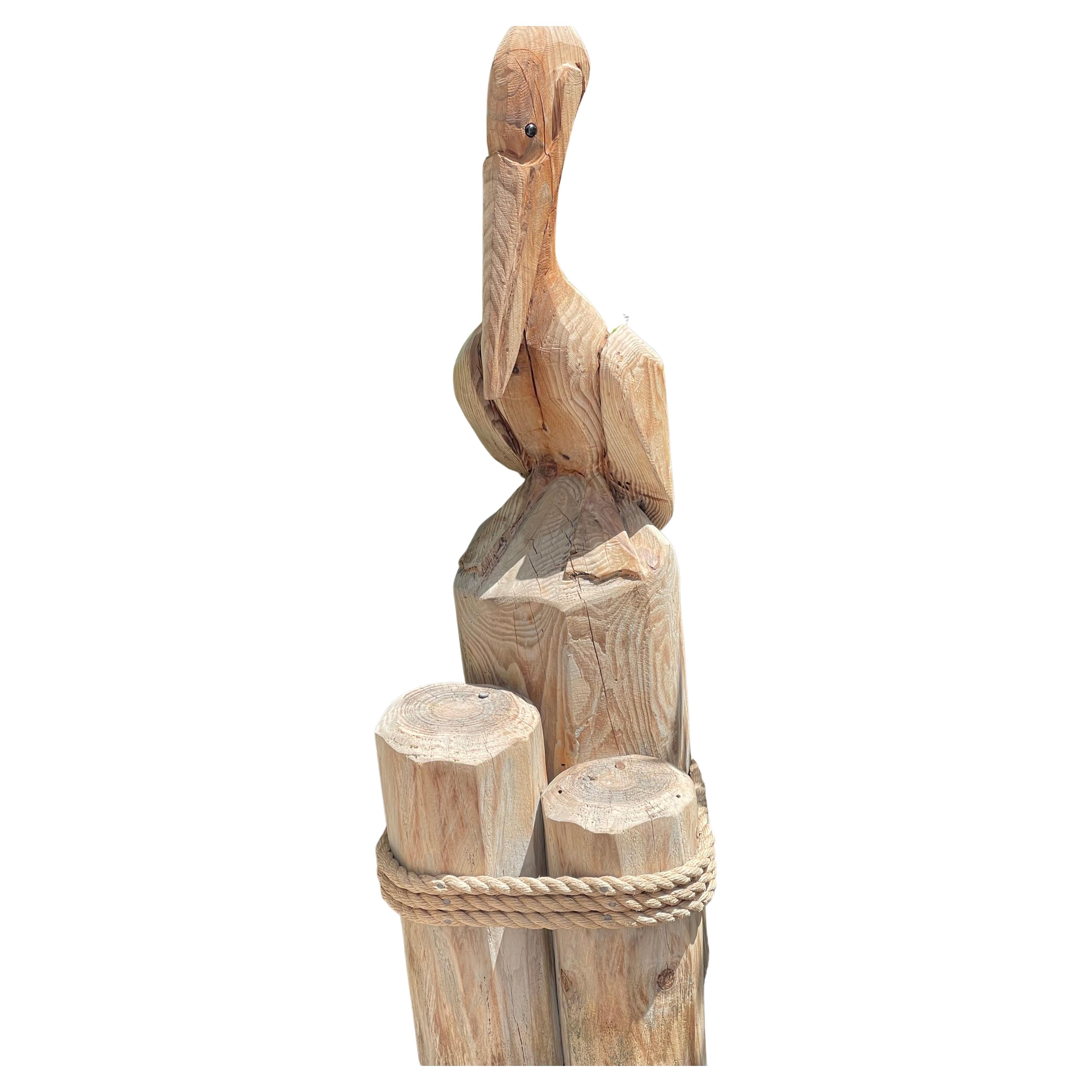 Vintage Rustikal  Holz Pelikan Skulptur Küste Marine Dekor im Angebot