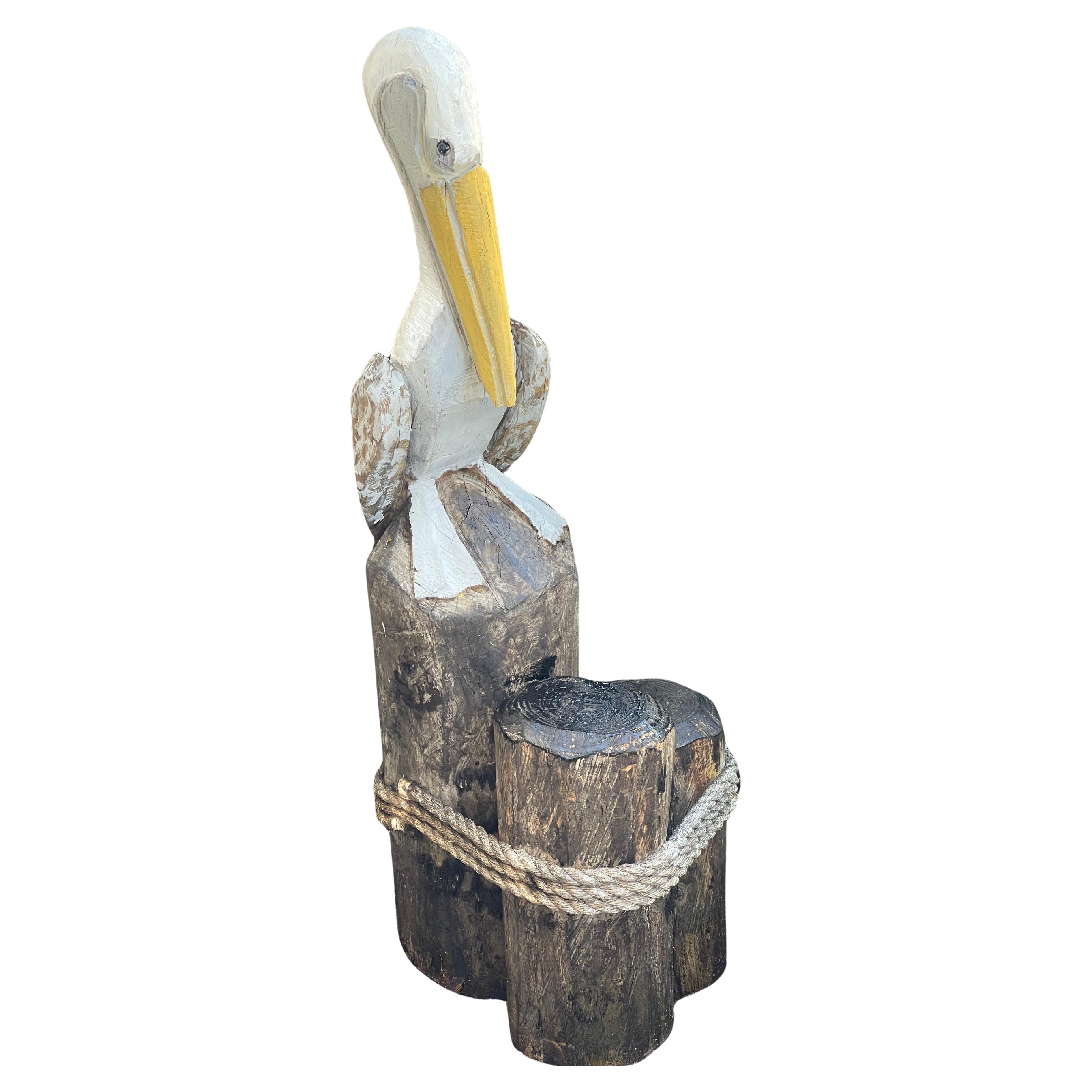 Rustico vintage Scultura di pellicano in legno Decorazione marina costiera