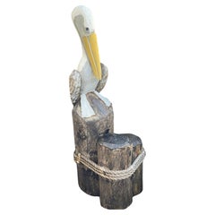 Vintage Rustic Wood Pelican Sculpture Coastal Marine Decor Vintage Rustic Wood Pelican Sculpture Coastal Marine Decor