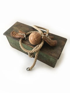 Vintage Rustic Wood Trunk, Gym Vignette Curated Style Statement, Austria, 1930s