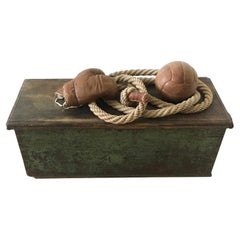 Vintage Rustic Wood Trunk, Gym Vignette Curated Style Statement, Austria, 1930s