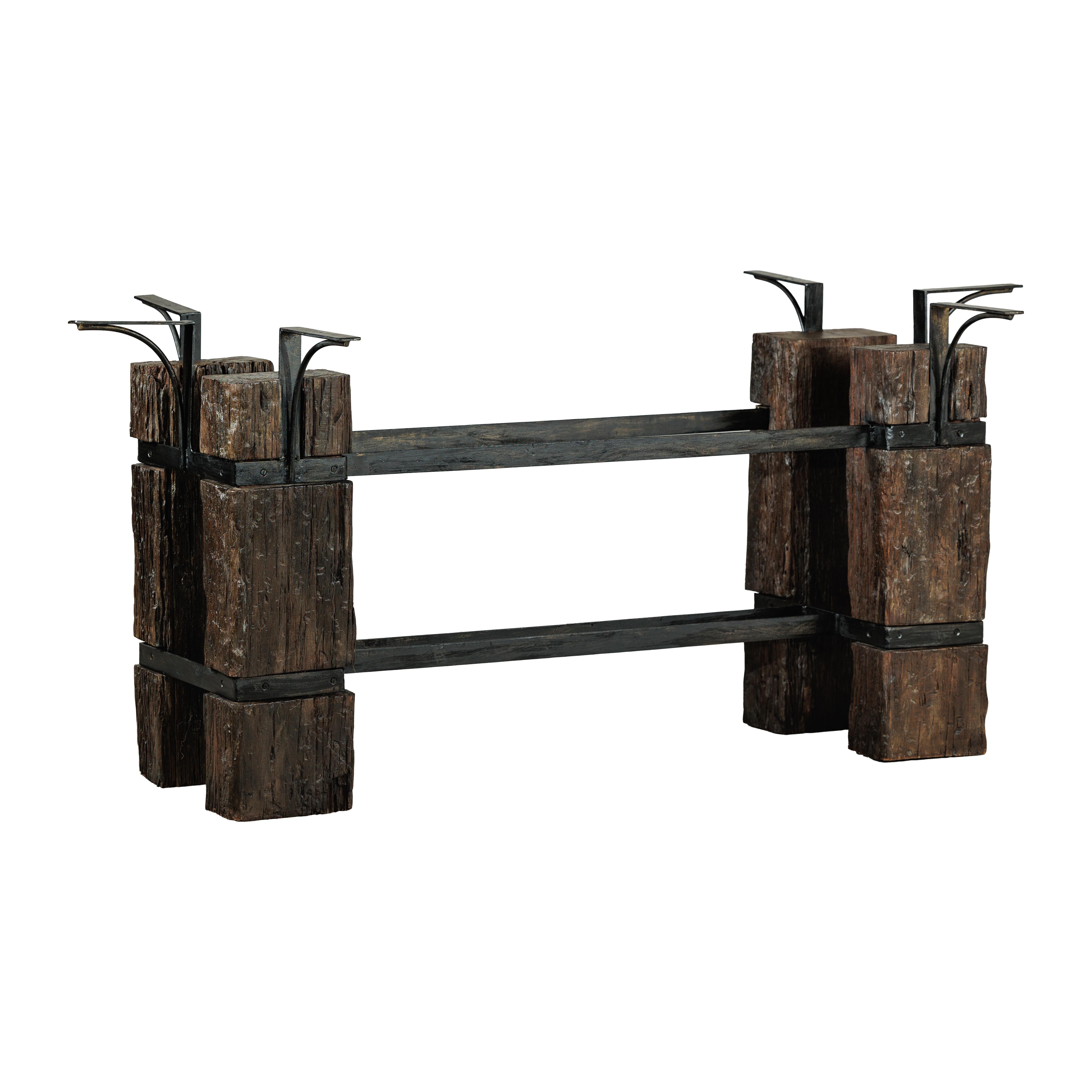 Vintage Rustikales Tischgestell aus Holz und Eisen mit skulpturalem Industrial Design im Angebot 14