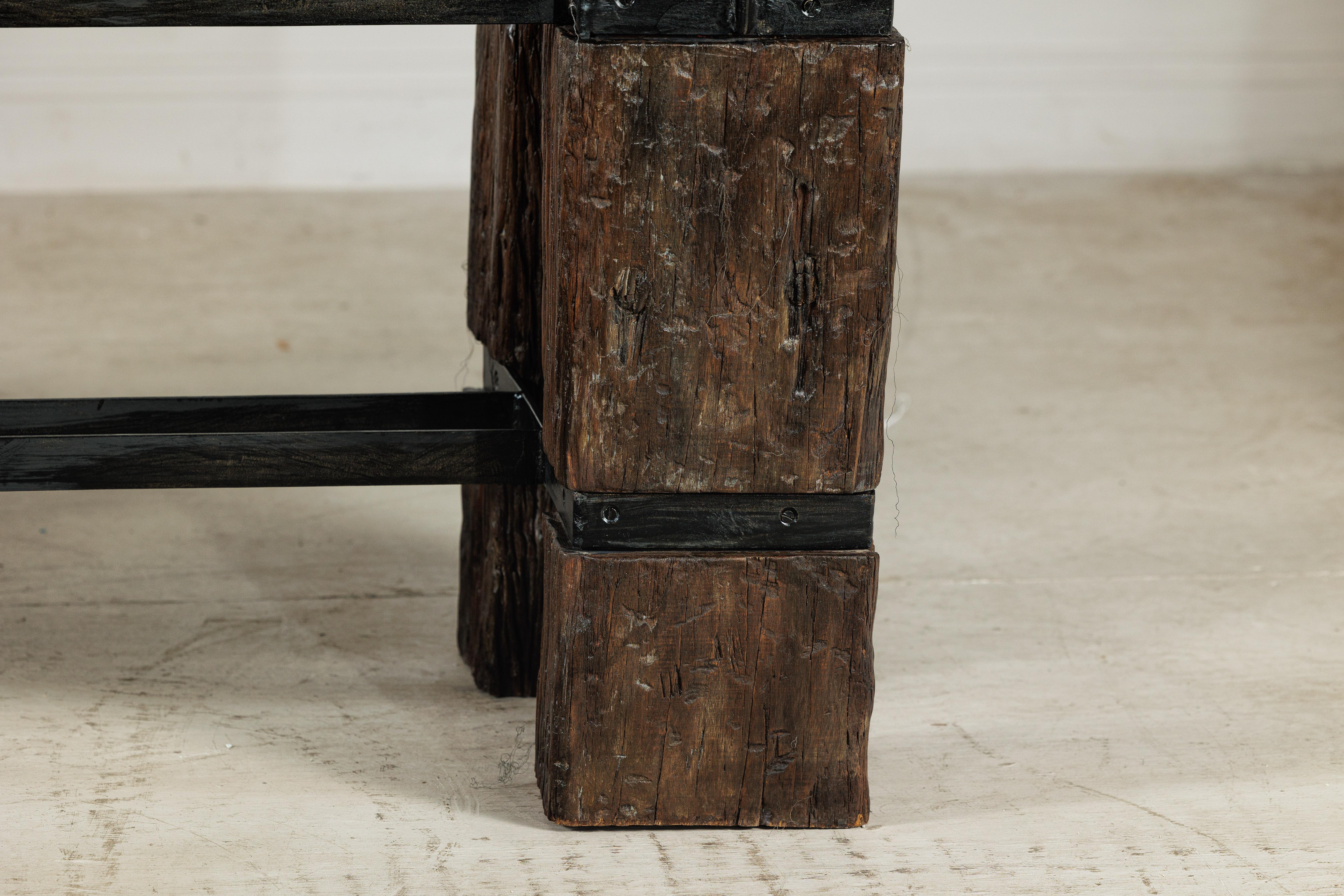 Vintage Rustikales Tischgestell aus Holz und Eisen mit skulpturalem Industrial Design im Angebot 2