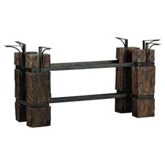 Vintage Rustikales Tischgestell aus Holz und Eisen mit skulpturalem Industrial Design