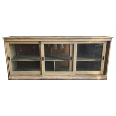 Rustic Wooden Sideboard Credenza with Sliding Glass Doors
