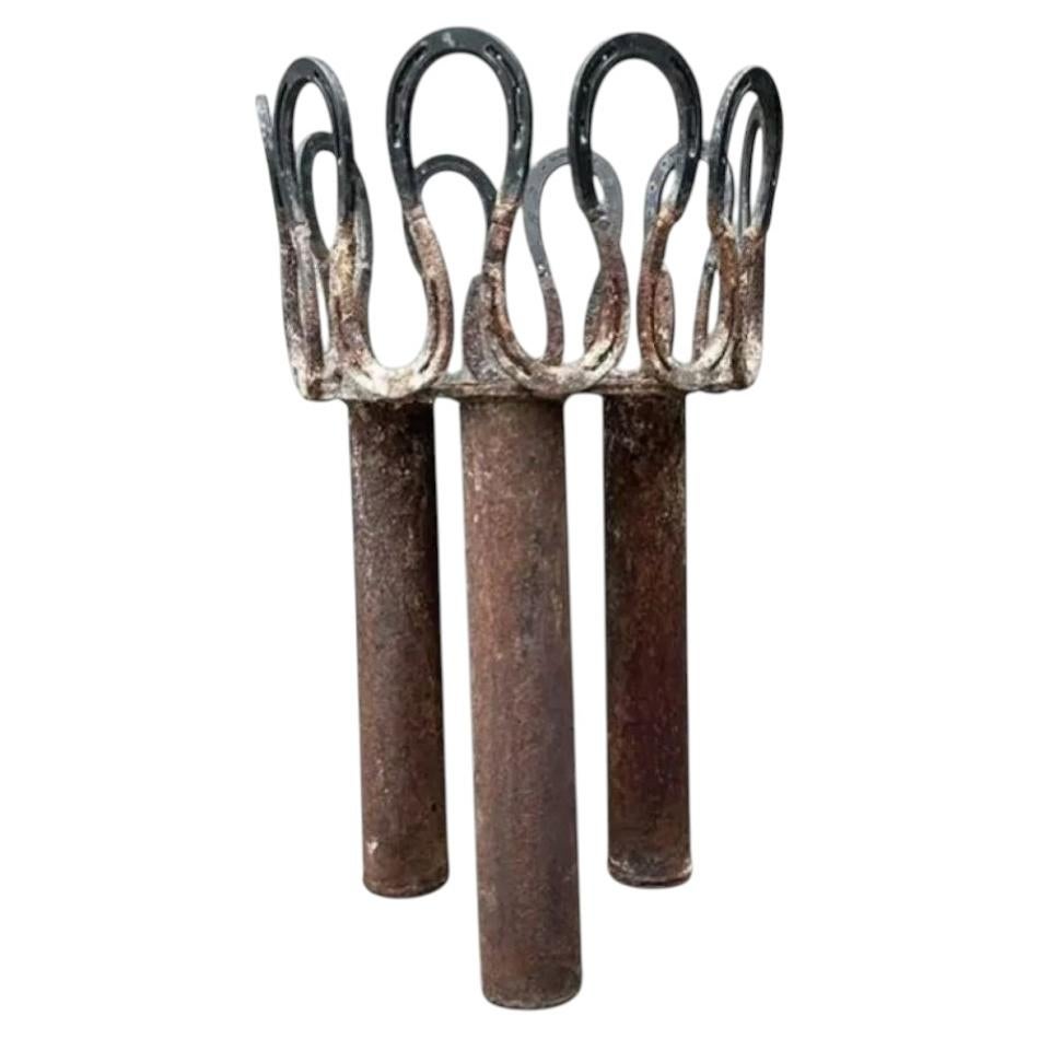 Vintage Rusty Horseshoe Tall Plant Stand