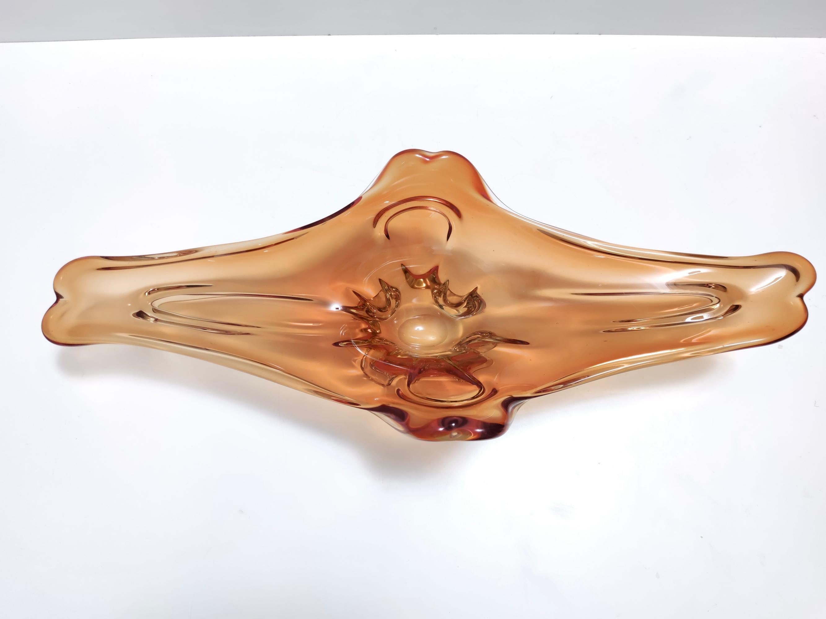 Vintage Rusty Orange Sommerso Murano Glass Bowl / Centerpiece, Italy For Sale 4